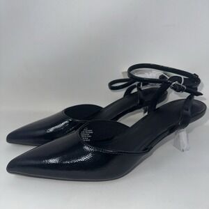 New Black‎ Patent Leather Pointed Ankle Strap Kitten Heels Pumps Size 7 1/2